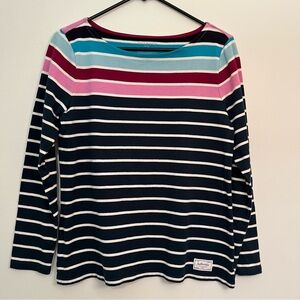 Authentic TALBOTS Women Thick Stretch Comfy Cotton Blouse Multicolor Stripe MP‎